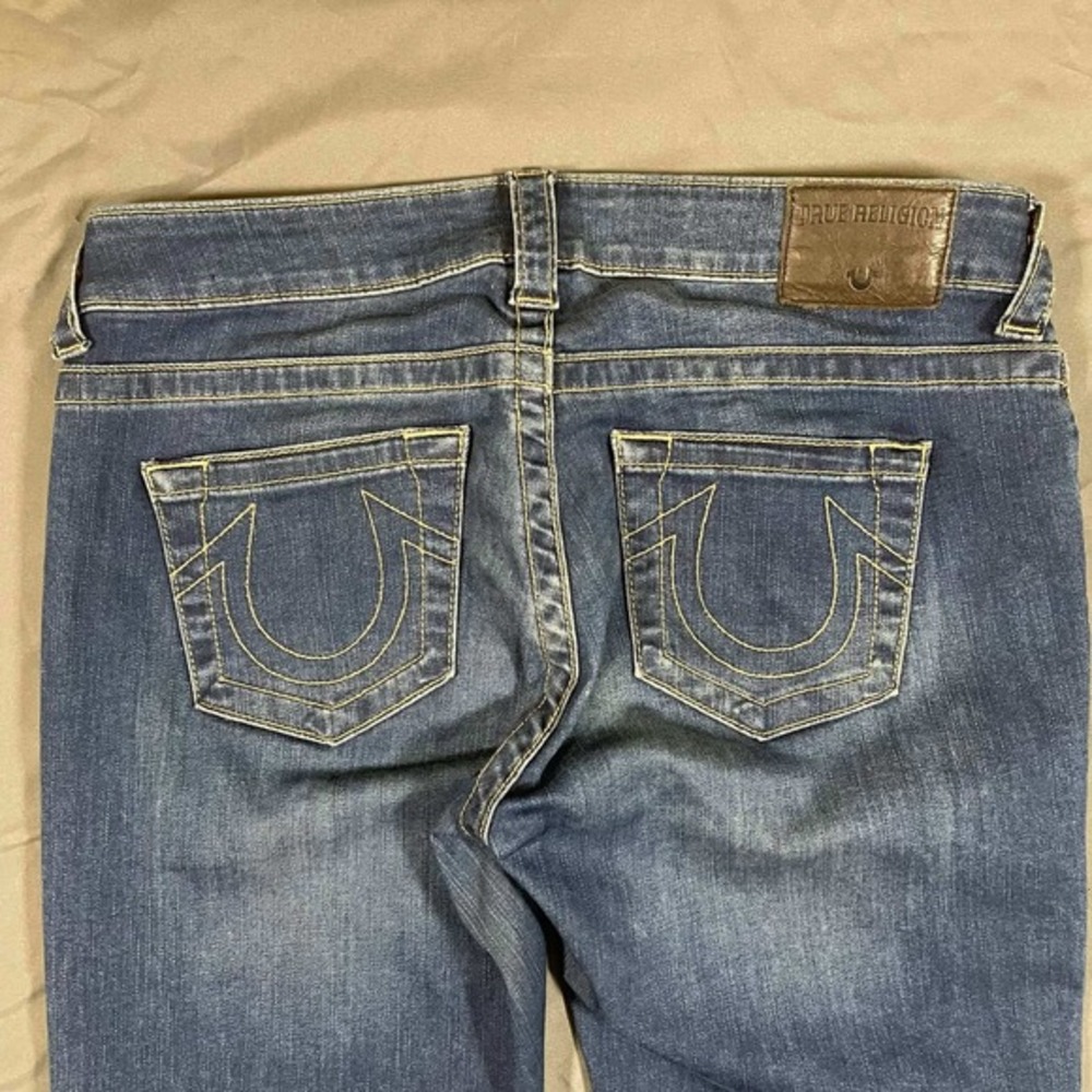 True Religion Billy Low Rise Straight Jeans Dark Wash Mens 29 Whiskering - Picture 8 of 9